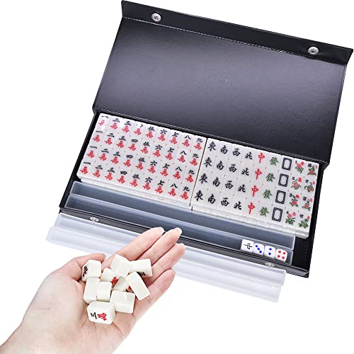 drizzle White Travel Mini Mahjong Set 20mm with Instructions - Portable 146 Tiles - for Beginners with 4PCS Racks 2 Pounds - Chinese Mah-Jong Game 麻将 - size: White