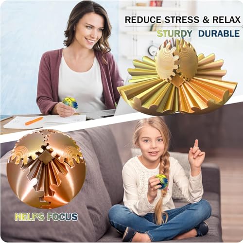 Gear Ball 3D Printed Spin Ball Cube Fidget Toys, Gear Sphere Fidget Toy, GearSphere Desk Toy Stress Fidget Balls, Fidgets Spinners for Adults & Kids Anxiety Relaxing (Laser Rose Gold, 2.3 Inch) - color: Laser Rose Gold, size: 2.3 Inch