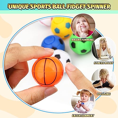 34PCS Mini Fidget Spinners Party Fidget Toys Soccer Basketball Baseball Sport Balls for Goodie Bag Stuffer, Finger Stress Balls Toy for Christmas Party Classroom Prize