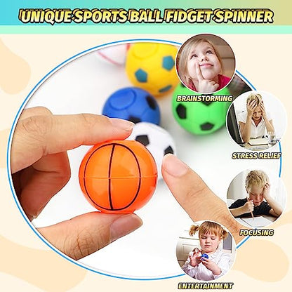 34PCS Mini Fidget Spinners Party Fidget Toys Soccer Basketball Baseball Sport Balls for Goodie Bag Stuffer, Finger Stress Balls Toy for Christmas Party Classroom Prize