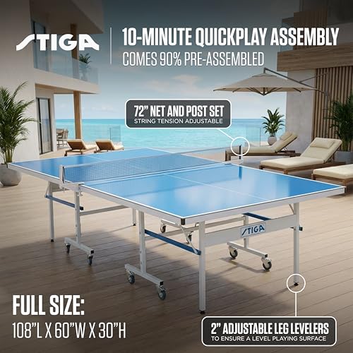 STIGA Outdoor Table Tennis Table – All-Weather Waterproof Aluminum Ping Pong Table with Net & Post, QuickPlay Assembly, 108" L x 60" W x 30" H - style: XTR