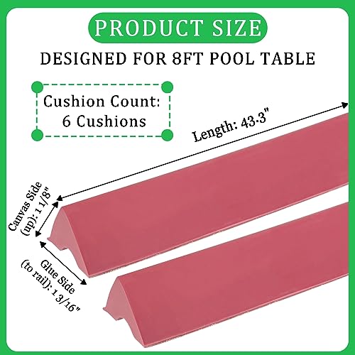 Podoy 8ft Pool Table Replacement Kit, Pool Table Bumpers (Set of 6) with Felt Cloth/Cushion Facings (Set of 12) for Billiard Rail Rubber Bumpers Home & Pro Use Billiard Rail & Pocket Accessories - color: PINK WITHOUT CLOTH