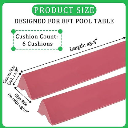 Podoy 8ft Pool Table Replacement Kit, Pool Table Bumpers (Set of 6) with Felt Cloth/Cushion Facings (Set of 12) for Billiard Rail Rubber Bumpers Home & Pro Use Billiard Rail & Pocket Accessories - color: PINK WITHOUT CLOTH