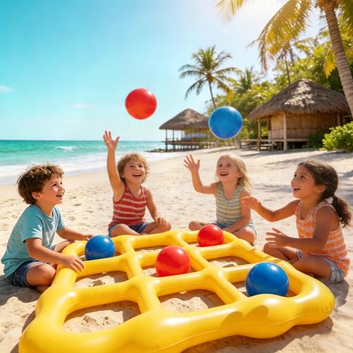 Tic Tac Toe Pool Toys Games, Giant Floating Tic Tac Toe Game Float with 10 Balls – Summer Outdoor Beach Lake Yard Field Day Games – Party Toy Floats for Adults Family, 2-10 Players