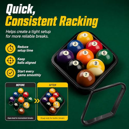 Black Billiards 9 Ball Diamond Pool Table Ball Rack, Plastic 9-Ball Pool Table Triangle Rack for Standard 2-1/4" Pool Balls, Pool Table Accessories for Home Game Room
