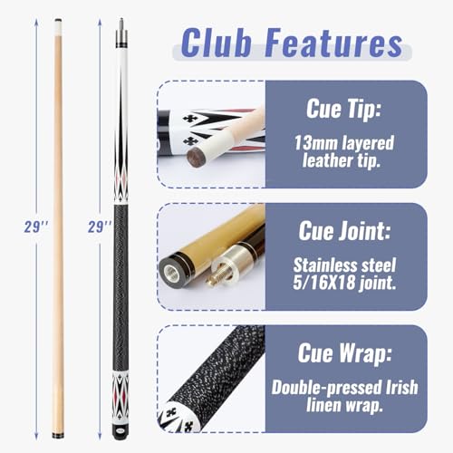 Pool Cue Stick Set,58" Billiard Cue Sticks,19/20 oz 1/2 Maple Billiard Pool Stick,13mm Cue Tip 2-Piece Pool Cue - color: White 19oz