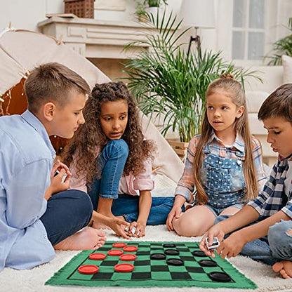 Giant Checkers 3 in 1 Tic Tac Toe Game Board for Adults and Kids with 24 Checker Pieces Reversible Rug, Indoor & Outdoor Games for Family, Party, School, Office,Travel