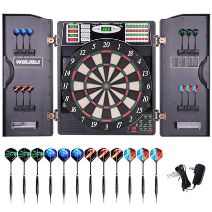 Electronic Dart Board with Cabinet LED Electric Digital Dart Boards for Adults with 12 Soft Tip Darts