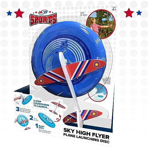 NSG Sky High Flyer Flying Disc Airplane Launcher Toy Foam Glider Plane Outdoor Flying Toys for Kids Ages 8 and Up