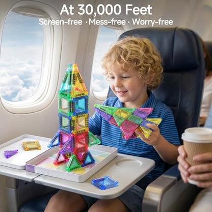 Magnetic Tiles for Kids Travel: 40pcs Portable Mini Building Toy - 30-Sec Iron Case Opens Into 10.6-Inch Play Board - STEM Gift for Toddlers Ages 3-6 - Airplane Road Trip Restaurant - style: 40PCS Purple