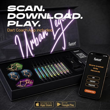 IgnatGames Soft Tip Darts Set for Electronic Dartboards, 9 Pack 18g Stainless Steel, Multi-Zone Grip, 70 Spare Tips, Magnetic Case & Companion App - color: 16g Vegas Lights