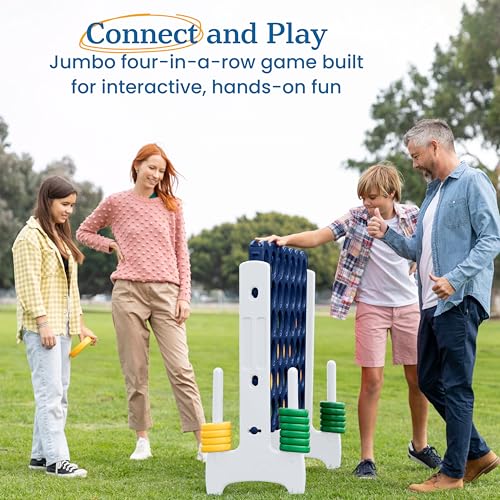 ECR4Kids Jumbo 4-to-Score Giant Game with 42 Rings and Reset Sliders, Kids Games, Blue/Gold - color: Blue/Gold