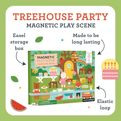 Petit Collage: Animal Friends Magnetic Game Board with Mix & Match, Ideal for Ages 3+, Includes Mag Play Scene Treehouse Party, 74 Count - color: Mag Play Scene Treehouse Party