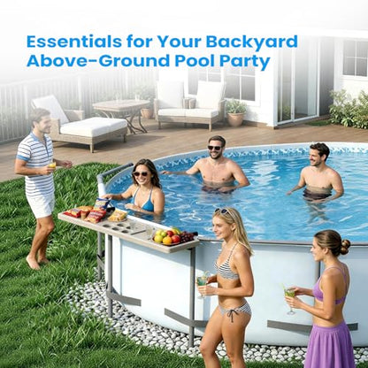 POOLCOMFT Pool Bar - Above Ground Poolside Table with 5 Cup Holders, 47"×11" Foldable Swim Up Bar for Round/Oval/Rectangular Frame Swimming Pools, Above Ground Pool Accessories, Includes Storage Bag - color: Brown Pool Bar