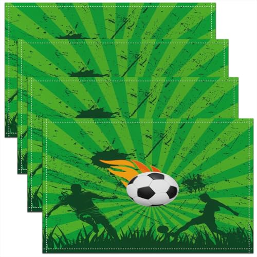 Castle Fairy Soccer Kids Placemats Set of 4,Ball Sport Games Theme Table Place Mats,Abstract Athlete Silhouette Kitchen Decor,Orange Green Placemat Kitchen Table Decoration 12"x18" - color: Orange Green