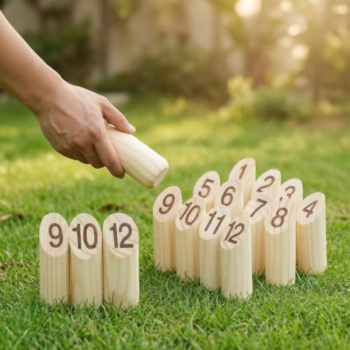 Modern Wooden Outdoor Games Set, Family with Scoreboard, Portable Camping Games for Adults