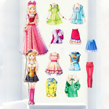 Magnetic Dress Up Paper Doll,Magnet Princess Dress Up Dolls for Girls Ages 4-7 Kids,Travel Activities Road Trip Car Ride Interactive Learning Created Imagine Set Birthday Gift - color: A Set
