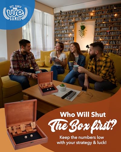 WE Games Shut-the-Box Board Game in Wooden Box with Dice - color: Brown