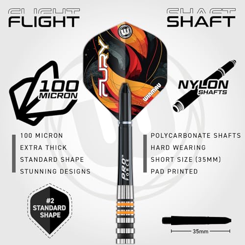 WINMAU Fury 18-20 Gram Tungsten Softip Darts Set with Prism Flights and Vecta Shafts (Stems) - style: 22g