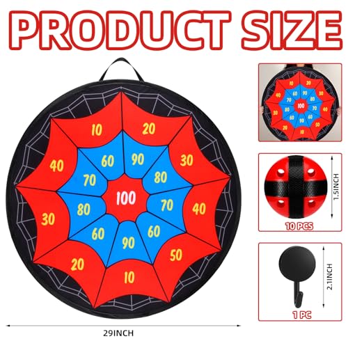 29 Inches Spider Web Dart Board with 10 Sticky Balls, Indoor Outdoor Sport Christmas Game for Skill Development, Ideal Xmas Gift for Family in Fun Party Play Games