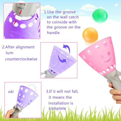24Pcs Pop-Pass-Catch Ball Game with 8 Catch Launcher Baskets 16 Balls,Outdoor Indoor Game Activities,Lawn Games Beach Sport Toys for Party Favor,Kids 4 5 6 7 8 9 10+