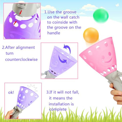 24Pcs Pop-Pass-Catch Ball Game with 8 Catch Launcher Baskets 16 Balls,Outdoor Indoor Game Activities,Lawn Games Beach Sport Toys for Party Favor,Kids 4 5 6 7 8 9 10+