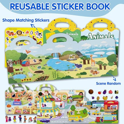 6 Sets Reusable Sticker Book for Kids, Puffy Jelly Stickers for Toddlers, Travel Essentials Craft Activities Toys for Boys Girls Birthday Gifts - color: 6 Sets - Animals/Vehicles/Insects/Ocean/Profession/Fruits & Vegetables