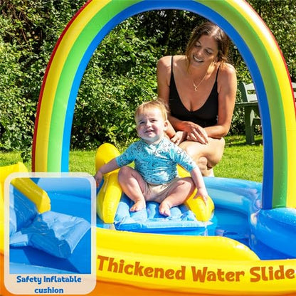 Inflatable Swimming Pool with Water Slide, Inflatable Play Center with Spray Water, Toss Ring, Ball for Outdoor Backyard Garden Water Park - size: 86.5"