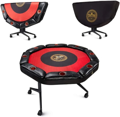 Triton Premium Foldable Poker Table with 8 Chairs - Soft-Padded Armrest, Individual Cup Holders, Portable Mat- Crafted with Durable Materials, Long-Lasting Poker Table for 8 Players - size: 8 Player with 8 Chairs