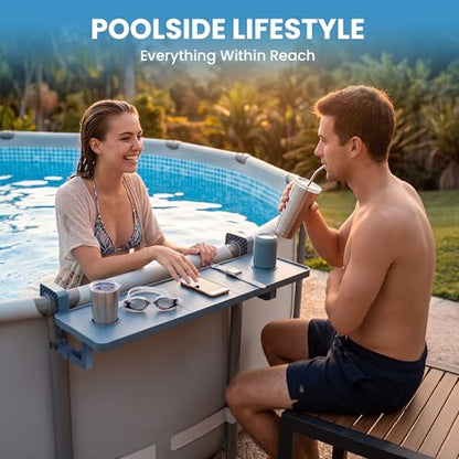 Poolside Bar For Above Ground Pool, Outdoor Pool Bar Table for Above-Ground Round Pool,40.5in Length Adjustable Poolside Table Pool Shelf with Pool Drink Holder, Above Ground Pool Accessories