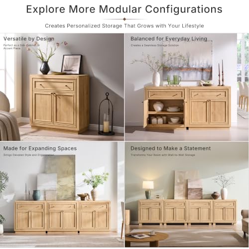 ACCOHOHO Modern Farmhouse Buffet Cabinet, 31.5" Sideboard Credenza, Modular Storage Cabinet with Framed Panel Fronts, Adjustable Shelves & Dual Base Design, Natural Oak - color: Natural Oak, size: 1 Piece
