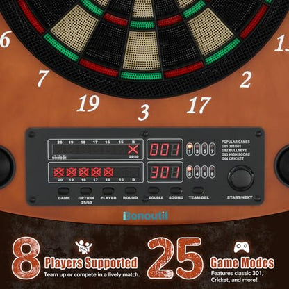 Electronic Dartboard Cabinet Set for Adult Soft Tip Dart Boards with Cabinet, Up to 8 Players, 25 Games with 12 Soft Tip Dartboard Set for Home Family Game