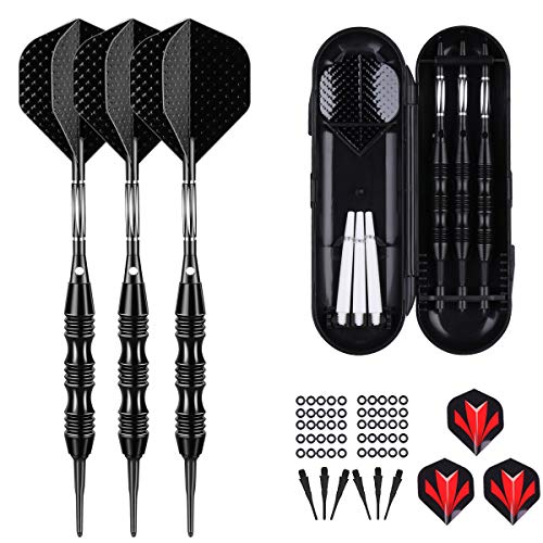 Professional Soft Tip Darts Set 20 Grams - 50 Rubber O-Rings + 30 Darts Plastic Tip + Aluminum Shafts + 6 Standard Flights + Portable Case for Electronic Dart Board - color: BLACK
