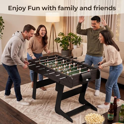 54" Folding Foosball Table, Competition Size Foldable Soccer Game Table for Adults & Teenagers, Professional Foosball Table with 2 Balls for Home Game Room, Outdoor Sports Table