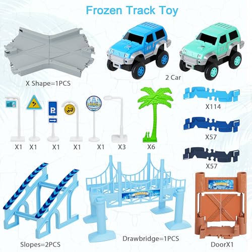 Track Car Toys, 269 PCS Racing Tracks Toy, Create A Frozen World Race Road, Flexible Tracks Playset & 2 PCS Cool Race Cars, Toddler Toys Birthday Gifts for Age 3 4 5 6 Year Old Boys Girls - color: Blue