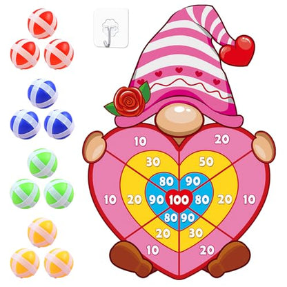 Valentine Gift for Kids, Pink Cartoon Dwarf Dart Board with 12 Sticky Balls Valentines Games, Large Kids Valentines Day Gifts for Boys Girls Toddlers, Valentines Games for Kids Party Classroom - style: Valentine's Day