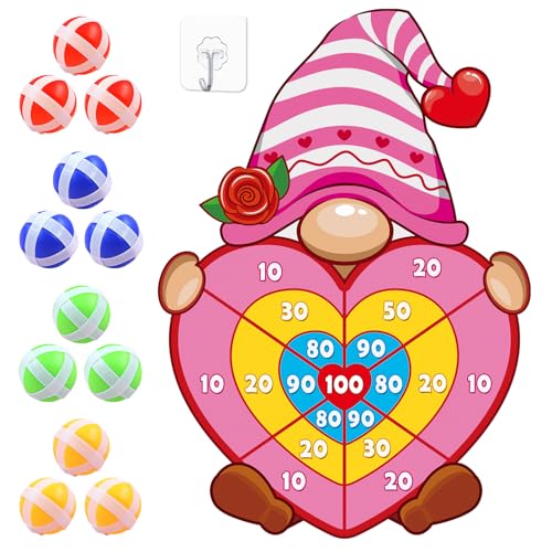 Valentine Gift for Kids, Pink Cartoon Dwarf Dart Board with 12 Sticky Balls Valentines Games, Large Kids Valentines Day Gifts for Boys Girls Toddlers, Valentines Games for Kids Party Classroom - style: Valentine's Day