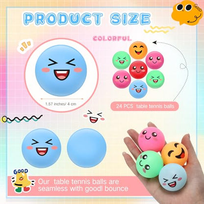 24 Pcs Novelty Table Tennis Balls 3 Special Emotion Face Cute Table Tennis Balls Accessories for All Golfers Birthday Fun Gift Game Art Pet - color: Multicolor