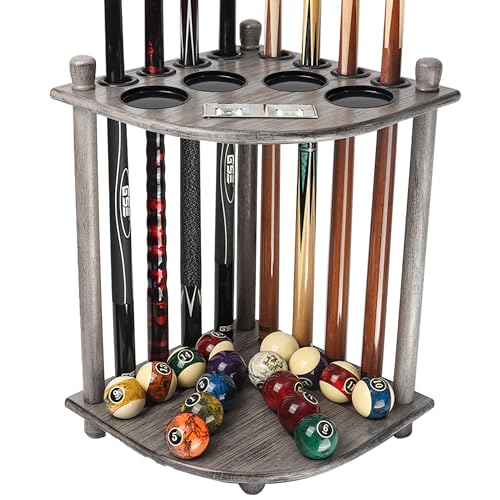 GSE Games & Sports Expert Corner-Style Floor Stand Billiard Pool Cue Racks with Score Counters, Holds Pool Cue Sticks, Balls Set, Ball Racks - color: Brushed Grey, style: 8 Cue, Corner Rack