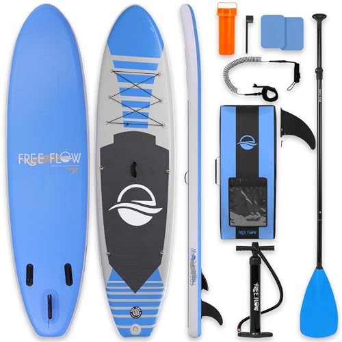 SereneLife 10’6" Inflatable Stand Up Paddle Board with Premium SUP Accessories - Wide Stable Design with Non-Slip EVA Deck Pad, for Youth and Adults, 350 lbs. Capacity - color: Blue