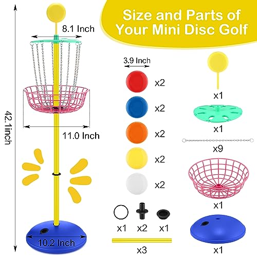 Meooeck 42 Inches Mini Disc Golf Baskets with 10 Flying Discs Golf Starter Set for Indoor Outdoor Yard and Beach Games - style: Cute Color