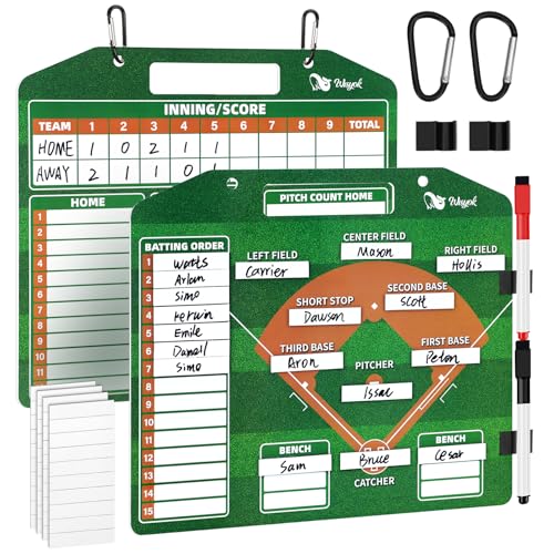 WISYOK Double-Sided Magnetic Baseball Lineup Board for Dugout, Includes 40 Lineup Cards, Dry Erase Clipboard for Scoring, Coach’s Baseball Board - style: Baseball Large