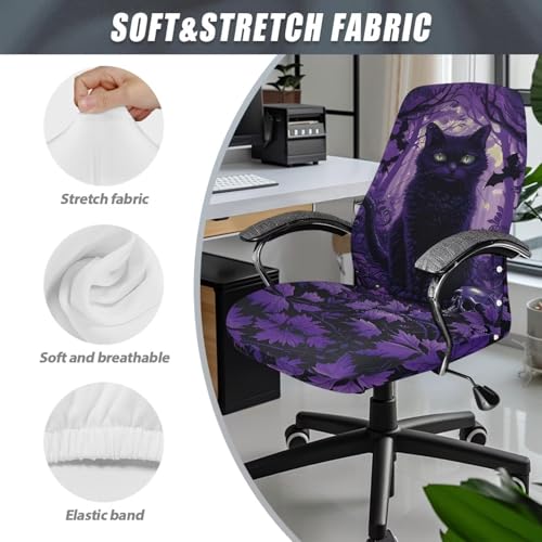 Cat Office Chair Covers, Computer Universal Protective Stretchable Chair Seat Covers Desk Armrest Covers Slipcovers Pads Office Cushion Backrest for Rotating - color: Cat, size: Small
