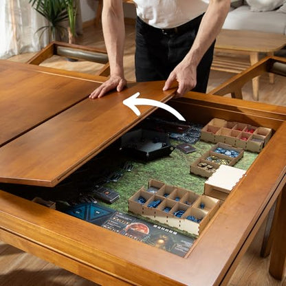 Solid Wood Board Game Coffee Table with Removable Top, 3-in-1 Gaming and Dining Table Includes Play Mat & Detachable Cup Holders, 48" L x 33" W - color: Oak01