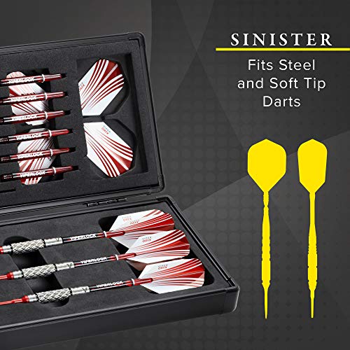 Casemaster Sinister Magnetic Aluminum Dart Case with Precision Cut Space to Hold 3 Steel Tip or Soft Tip Darts and Extra Flights, Shafts and Tips, Magnetic Latch Keeps Case Closed Tight,Grey