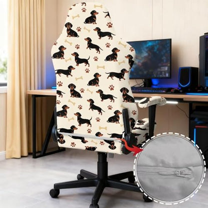 Dachshund Dog Paw Bone Print Gaming Chair Covers Slipcovers, Stretchable Elastic Computer Reclining Gaming Chair Seat Cover with Armrest Covers for Dormitories Study - color: Dachshund Dog Paw Bone