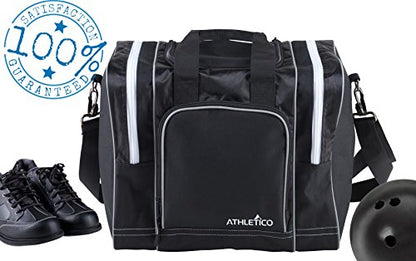 Athletico Bowling Bag for Single Ball - Single Ball Tote Bag With Padded Ball Holder - Fits a Single Pair of Bowling Shoes Up to Mens Size 14 - color: Black