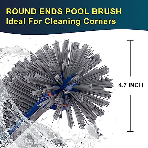 POOLAZA 360 Degree Pool Brush - Heavy Duty 17.5" Pool Brush Head for inground Pools/Above Ground Pools, Spa, Hot Tub, Premium Bristle & Aluminum Handle for Standard Pool Pole - color: Blue