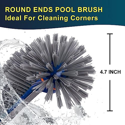 POOLAZA 360 Degree Pool Brush - Heavy Duty 17.5" Pool Brush Head for inground Pools/Above Ground Pools, Spa, Hot Tub, Premium Bristle & Aluminum Handle for Standard Pool Pole - color: Blue