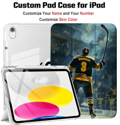 Custom Name/Number Case for iPad mini A17 Pro 7th/6th Gen .3 inch 2024/2021 & 7.9 inch 5th/4th Gen 2019/2015,with Hockey Lover's,with Pencil Holder(Boston Black) - color: Boston Black, size: iPad Mini Series